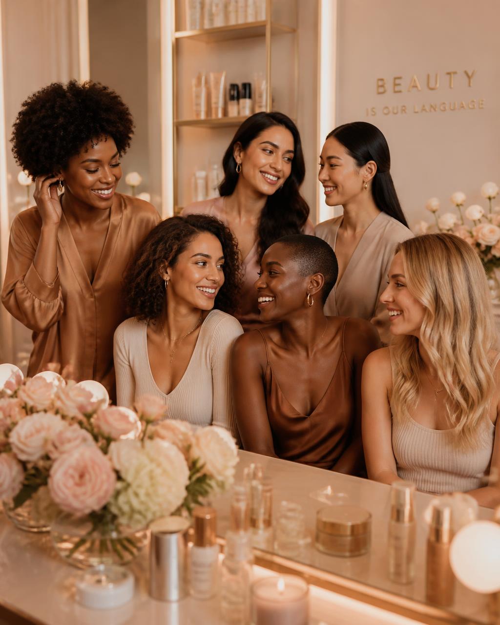 A diverse group of women enjoying an elegant beauty salon experience